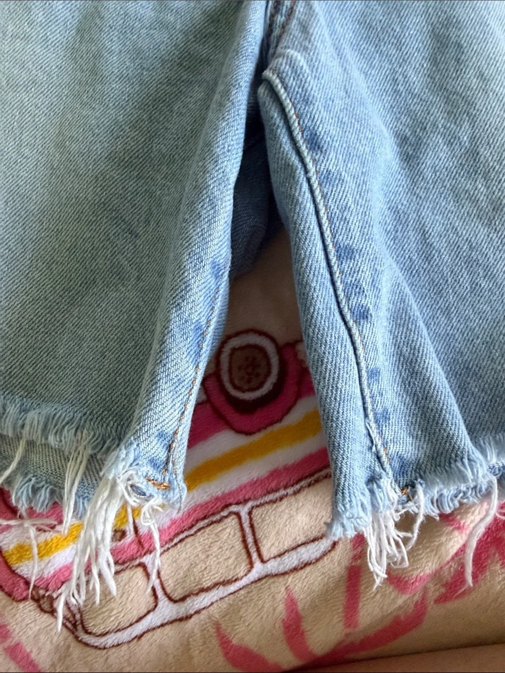 Forever 21 Light Blue Denim Frayed-Hem Long Length Shorts Classic Basic Summer